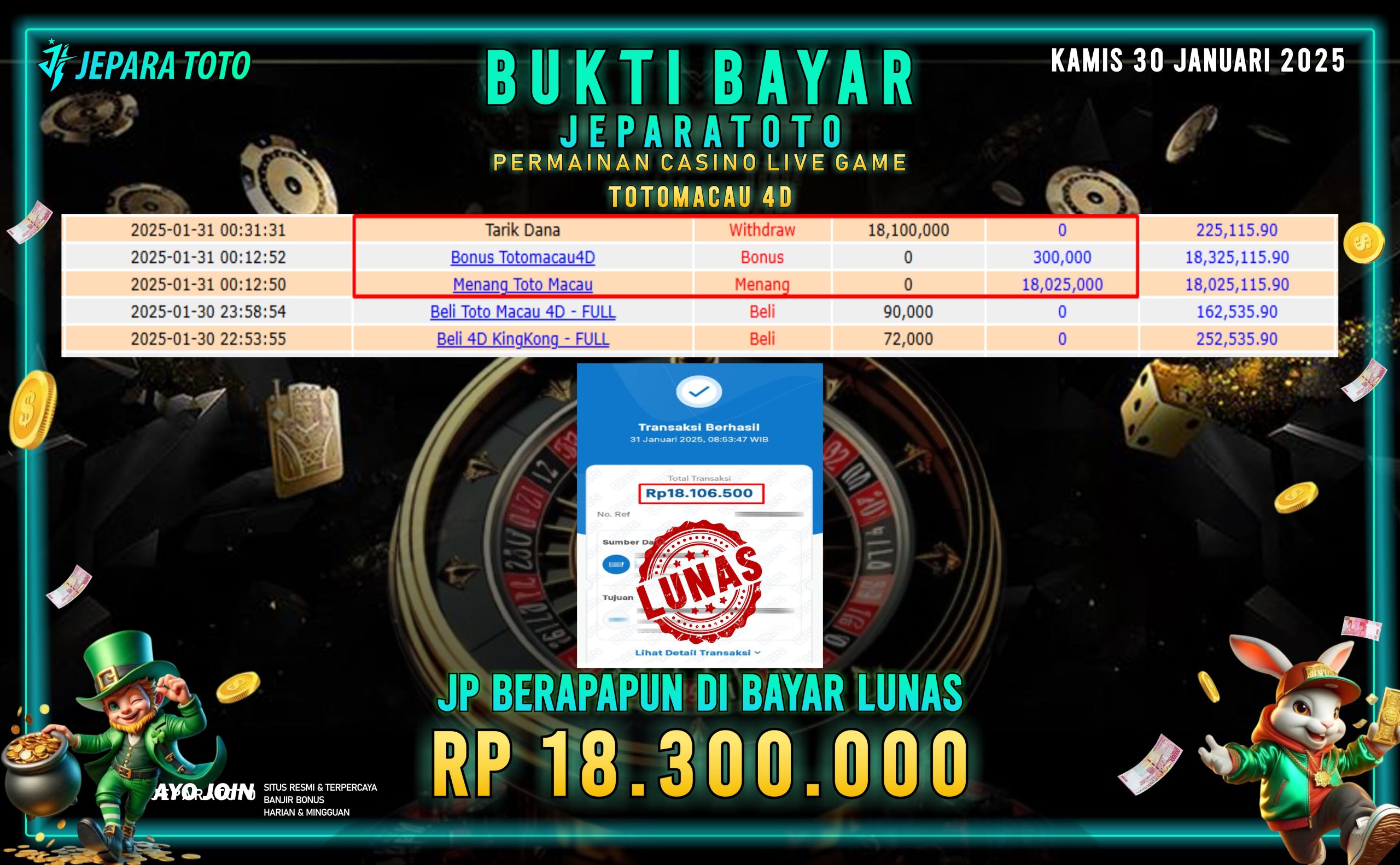 BUKTI KEMENANGAN CASINO LIVE GAME TOTOMACAU 4D MEMBER JEPARATOTO