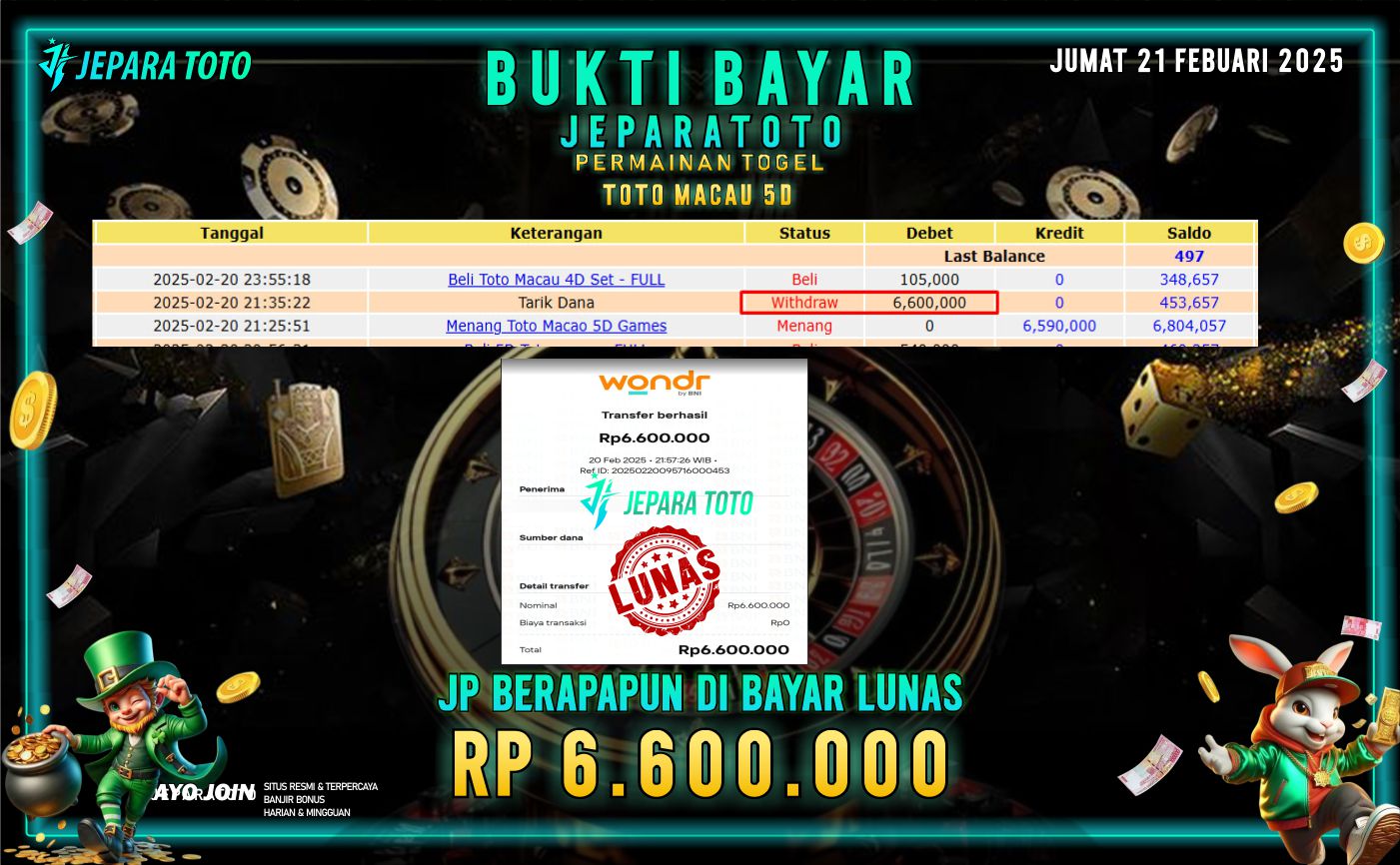 BUKTI KEMENANGAN CASINO LIVE GAME TOTOMACAU 5D MEMBER JEPARATOTO