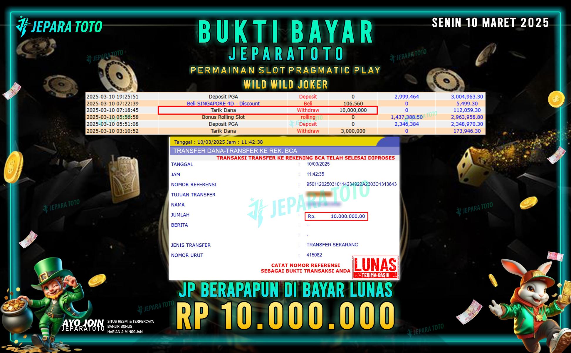 BUKTI KEMENANGAN MEMBER JEPARATOTO PTRAGMATIC PLAY | GAME WILD WILD JOKER