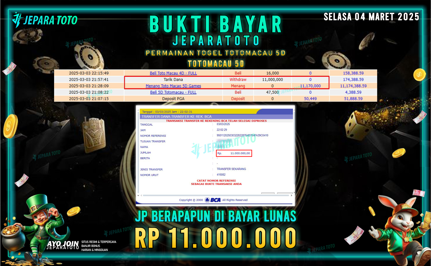 BUKTI KEMENANGAN CASINO LIVE GAME TOTOMACAU 4D MEMBER JEPARATOTO