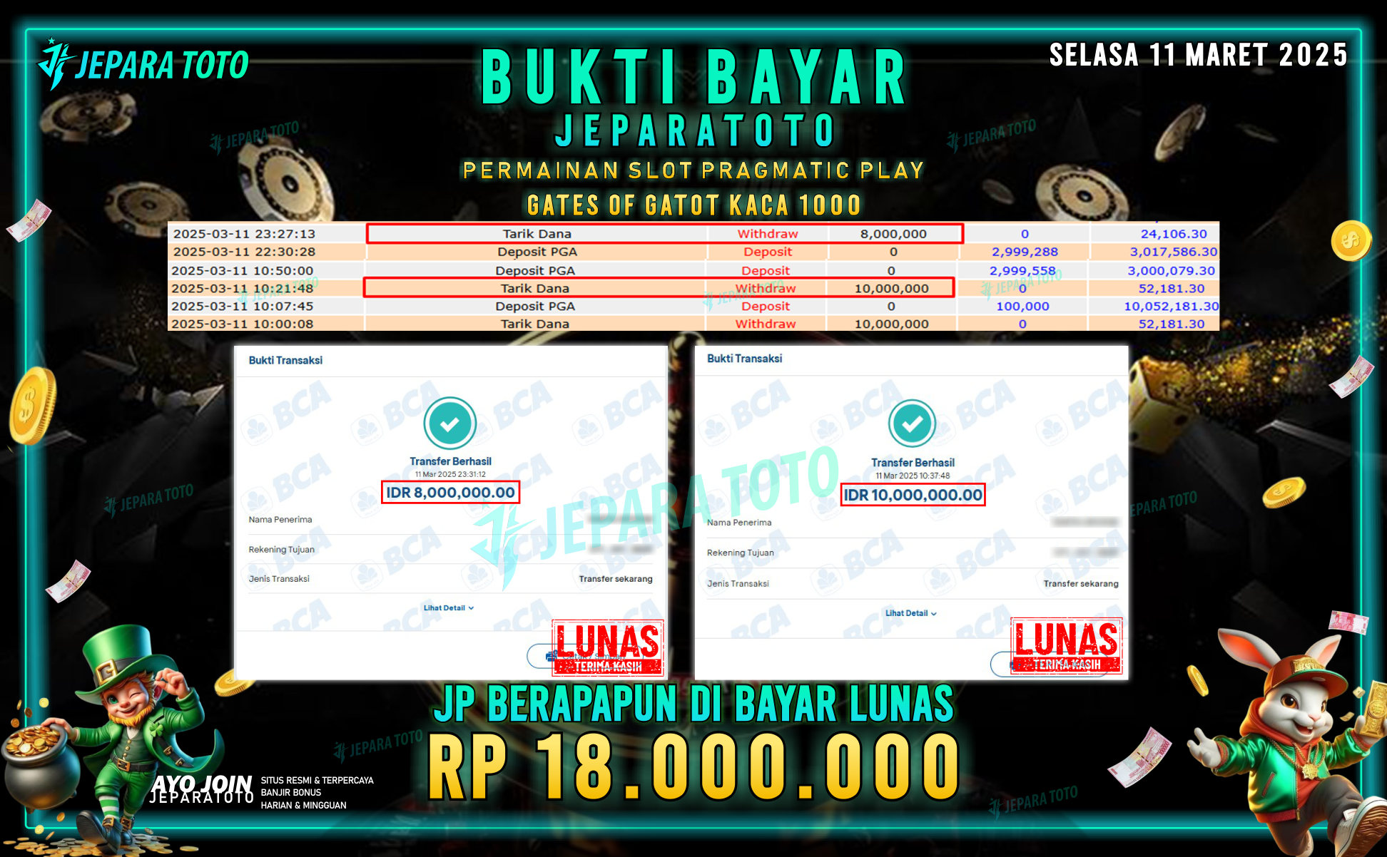 BUKTI KEMENANGAN MEMBER JEPARATOTO SLOT PTRAGMATIC PLAY | GAME GATES OF GATOT KACA 1000