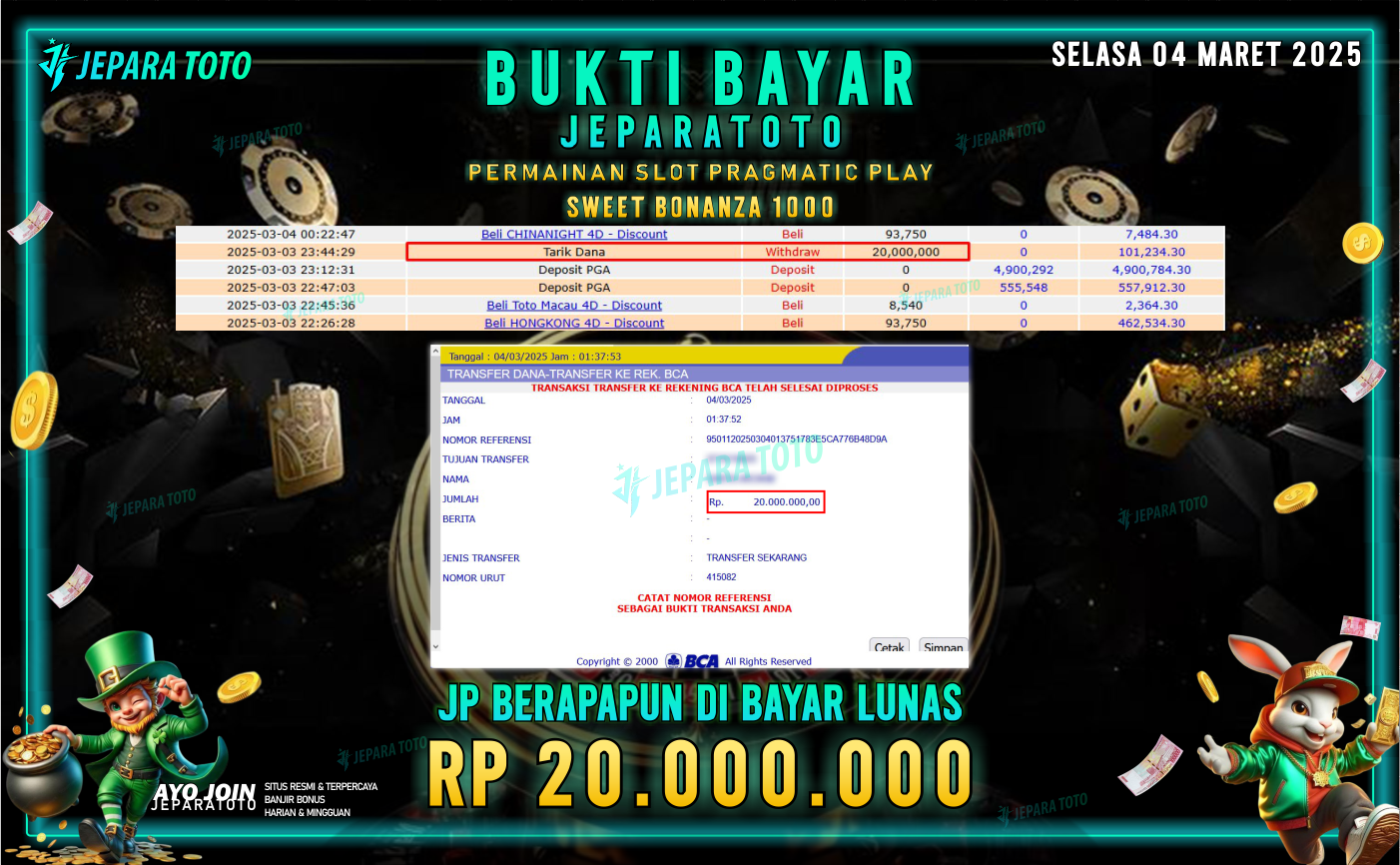 BUKTI KEMENANGAN SLOT GAME SWEET BONANZA X1000 MEMBER JEPARATOTO