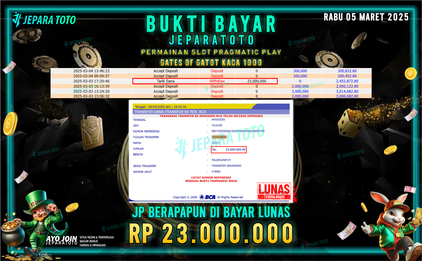 BUKTI KEMENANGAN SLOT GAME GATES OF GATOT KACA 1000 MEMBER JEPARATOTO