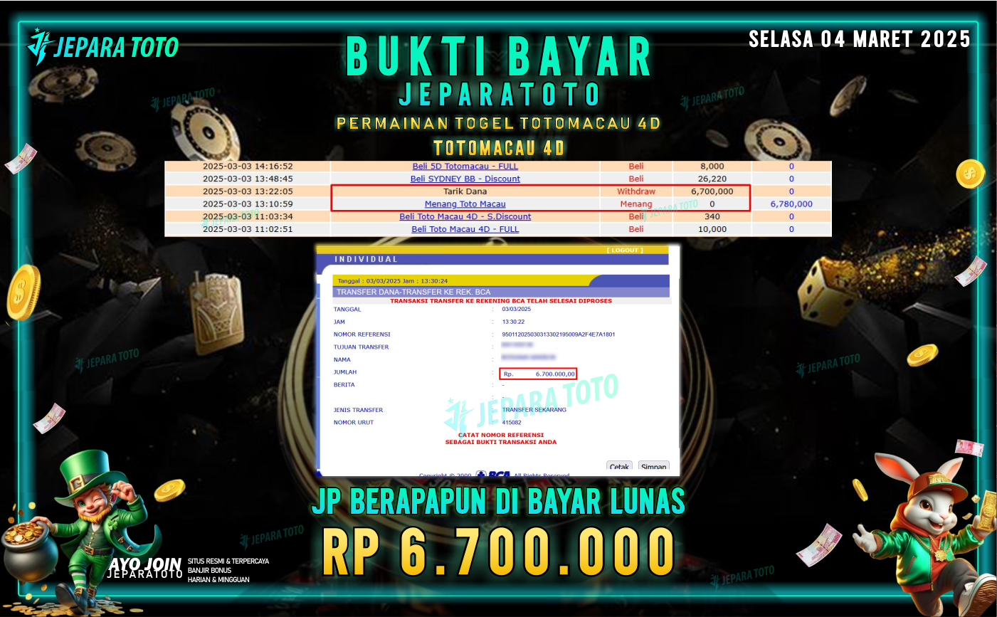 BUKTI KEMENANGAN CASINO LIVE GAME TOTOMACAU 4D MEMBER JEPARATOTO