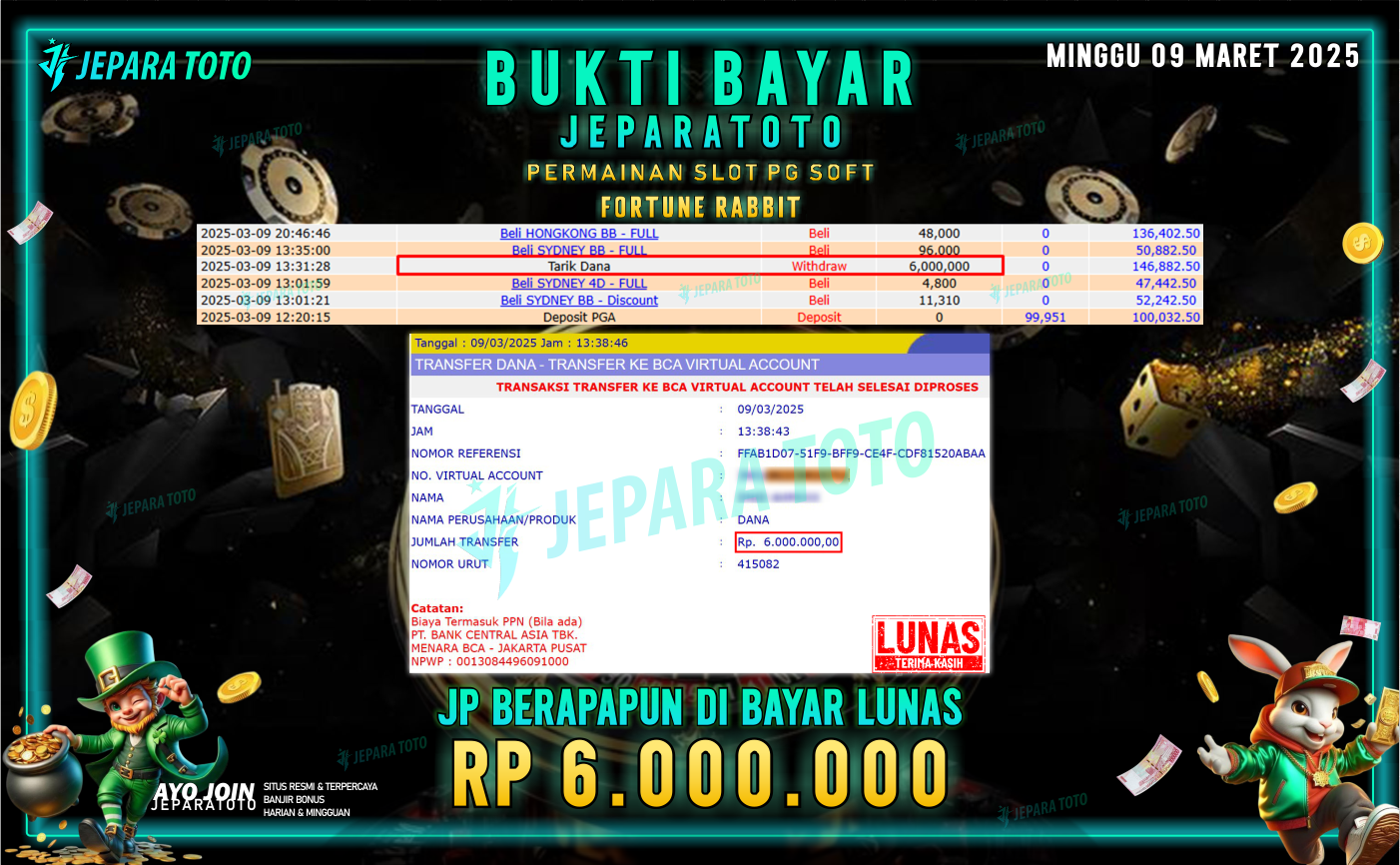 BUKTI KEMENANGAN FORTUNE RABBIT MEMBER JEPARATOTO