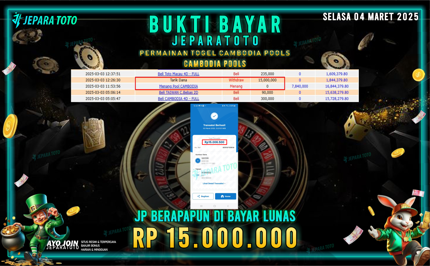 BUKTI KEMENANGAN TOGEL CAMBODIA POOLS MEMBER JEPARATOTO